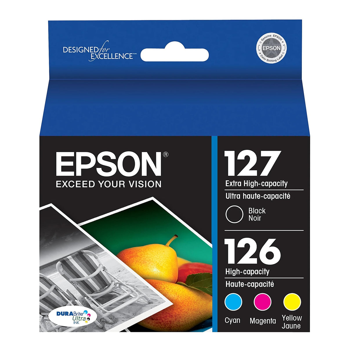 EPSON 127 DURABrite Ultra Ink Black & Color Combo Pack For NX-530, NX-625, WF-3520, WF-3530, WF-3540, WF-545, WF-60, WF-630, WF-633, WF-635, WF-645, WF-7010, WF-7510, WF-7520, WF-840, WF-845 Epson
