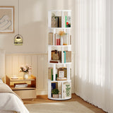 MAHANCRIS 5-Tier Rotating Bookshelf, 360° Spinning Bookshelf Tower, Floor Standing Round Revolving Bookcase, Display Rack for Books, CDs, for Living Room, Study, Bedroom, White BKWT6501 MAHANCRIS