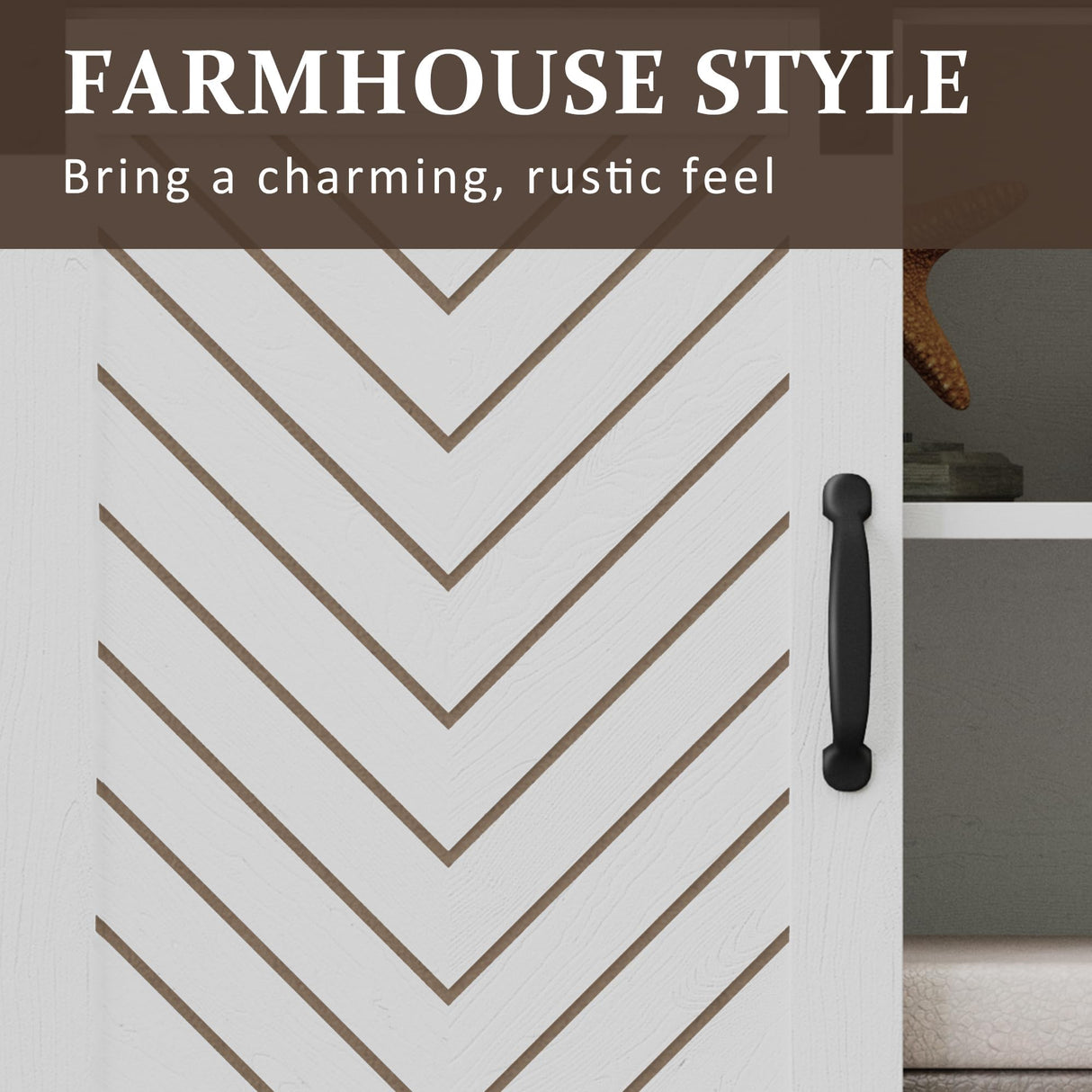 RoyalCraft Farmhouse TV Stand for 23" Electric Fireplace, Tall Entertainment Center for 65+ Inch TV, 34" Tall Rustic TV Console with Sliding Bar Door for Living Room (Wood-Tone and White) RoyalCraft