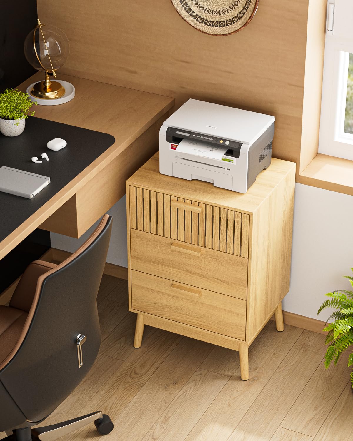 Aobafuir 3 Drawer Dresser for Bedroom, Fluted Nightstand Modern Closet Dressers Chest of Drawers, Wood Oak 3 Drawer Storage Chest for Bedroom, Hallway, Living Room Aobafuir