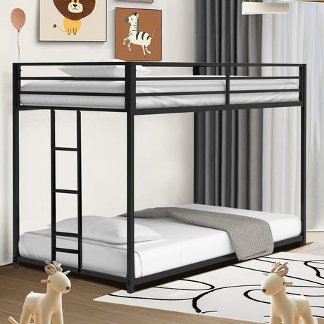 Twin Over Twin Bunk Bed - LifeSky Metal Low Profile Bunkbed with Side Ladder Black LIFE SKY