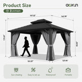 Aoxun 12'x14' Hardtop Gazebo, Aluminum Frame Canopy with Double Galvanized Steel Roof, Outdoor Metal Pavilion with Netting, Curtains for Backyard, Patio and Deck Aoxun