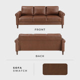 Lexicon 79" W Sofa Couch, Faux Leather Upholstered Couch, Sofa with Rolled Armrest for Bedroom/Office/Waiting Room, 3 Seater, Chocolate Lexicon