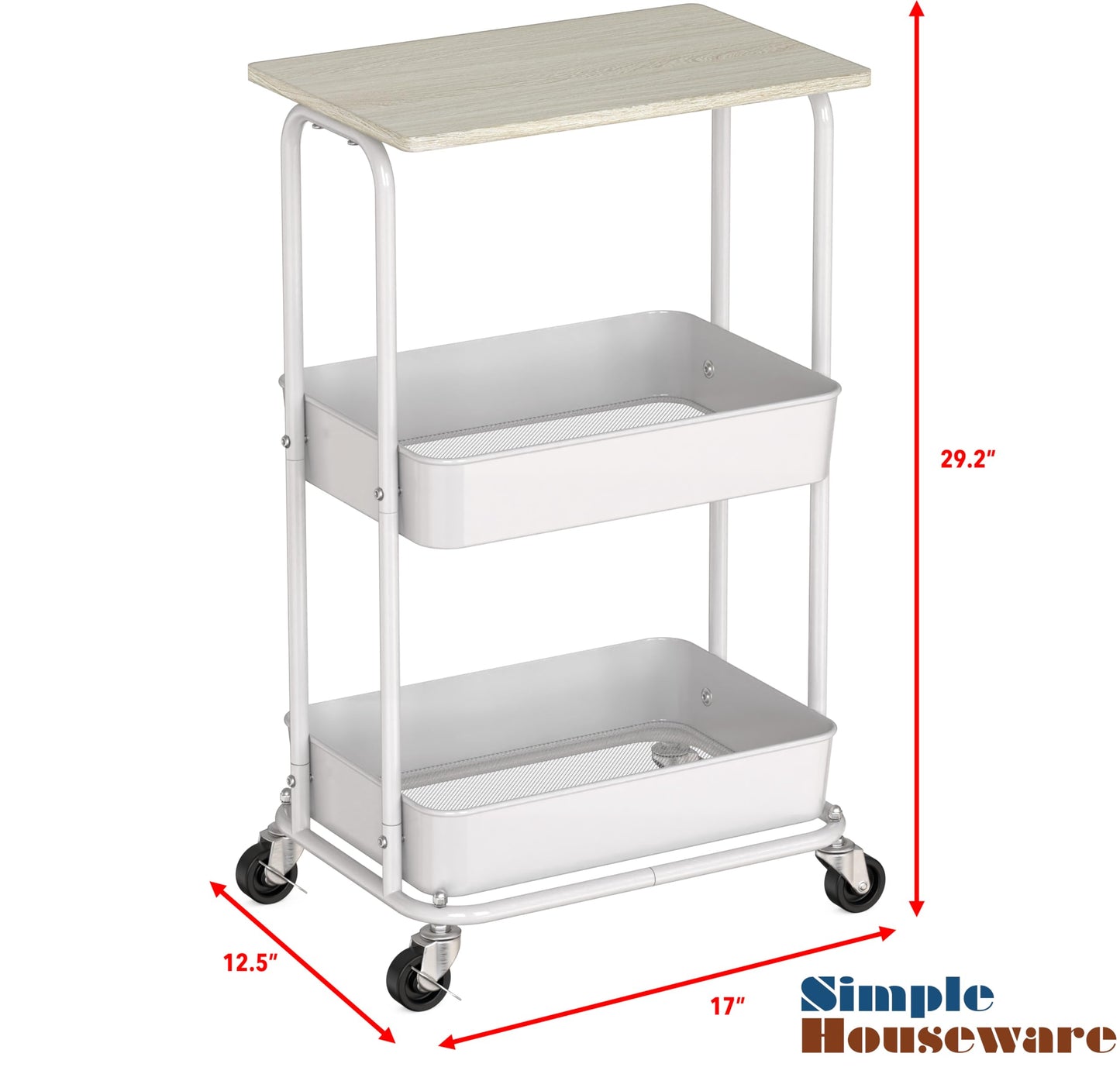 Simple Houseware 2-Tier Rolling Utility Cart with Top Board, Rustic Brown