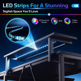 Bestier Gaming Desk with Power Outlets, 42" L-Shaped Gaming Desk with LED Lights, Desk with Reversible Storage Shelves & Hooks for Small Spaces, Bedrooms & Offices, Black Carbon Fiber Bestier