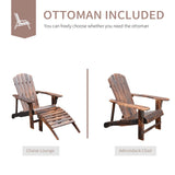 Outsunny Wooden Adirondack Chair with Ottoman,Outdoor Fire Pit Chair,Patio Lounge Chair Supports Up to 330 Lbs, Rustic Brown Outsunny