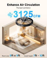 Lumary Smart Ceiling Fan Light with 2200K Nightlight, WiFi & Bluetooth Low Profile Ceiling Fan with Light Remote for Bedroom, RGBAI & 42 Scenes Mode, Flush Mount Easy to Install, 5000 LM, 19in Black Lumary