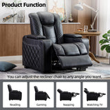 CANMOV Electric Power Recliner Chair with Ambient Lighting, Faux Leather Dual Motor Power Home Theater Seating with Adjustable Headrest, Hidden Arm Storage,Cup Holders,USB Ports (Single, Black) CANMOV