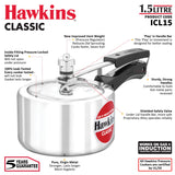 Hawkins 1.5 Litre Classic Pressure Cooker, Induction Inner Lid Cooker, Pan Cooker, Best Cooker, Silver (ICL15) HAWKINS