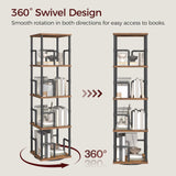 MAHANCRIS 4-Tier Rotating Bookshelf, Freestanding Corner Bookshelf, 360° Spinning Bookcase, Industrial Style Storage Rack with Rails, for Living Room, Bedroom, Study, Rustic Brown and Black BKHR1501 MAHANCRIS