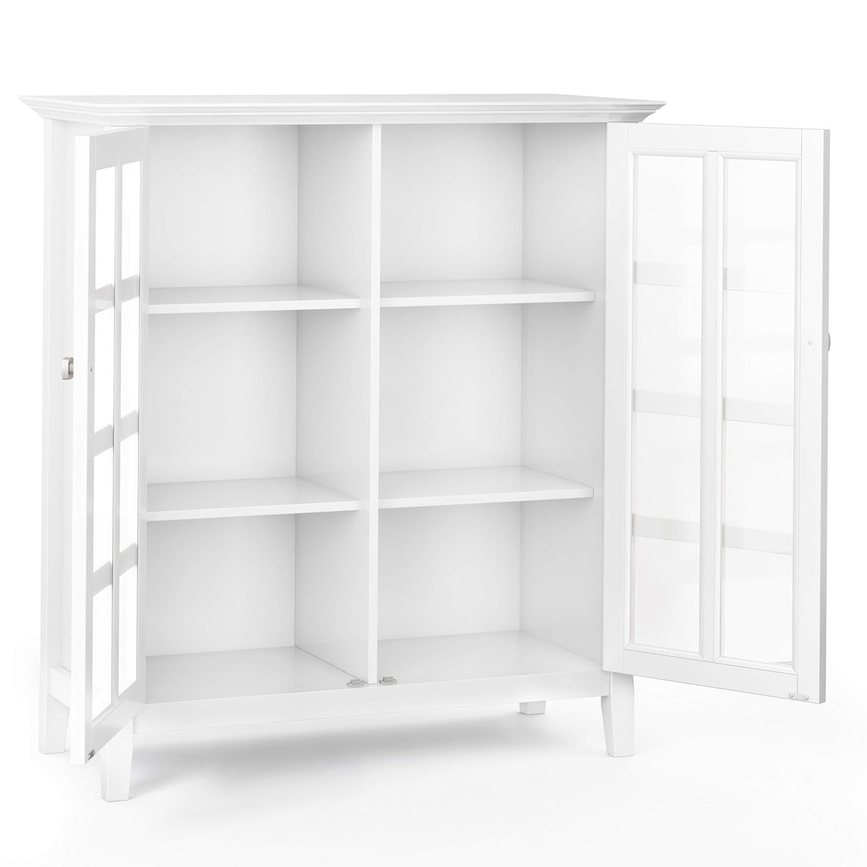 SIMPLIHOME Acadian SOLID WOOD 39 inch Wide Transitional Medium Storage Cabinet in White, with 2 Tempered Glass Doors, 4 Adjustable Shelves SIMPLIHOME