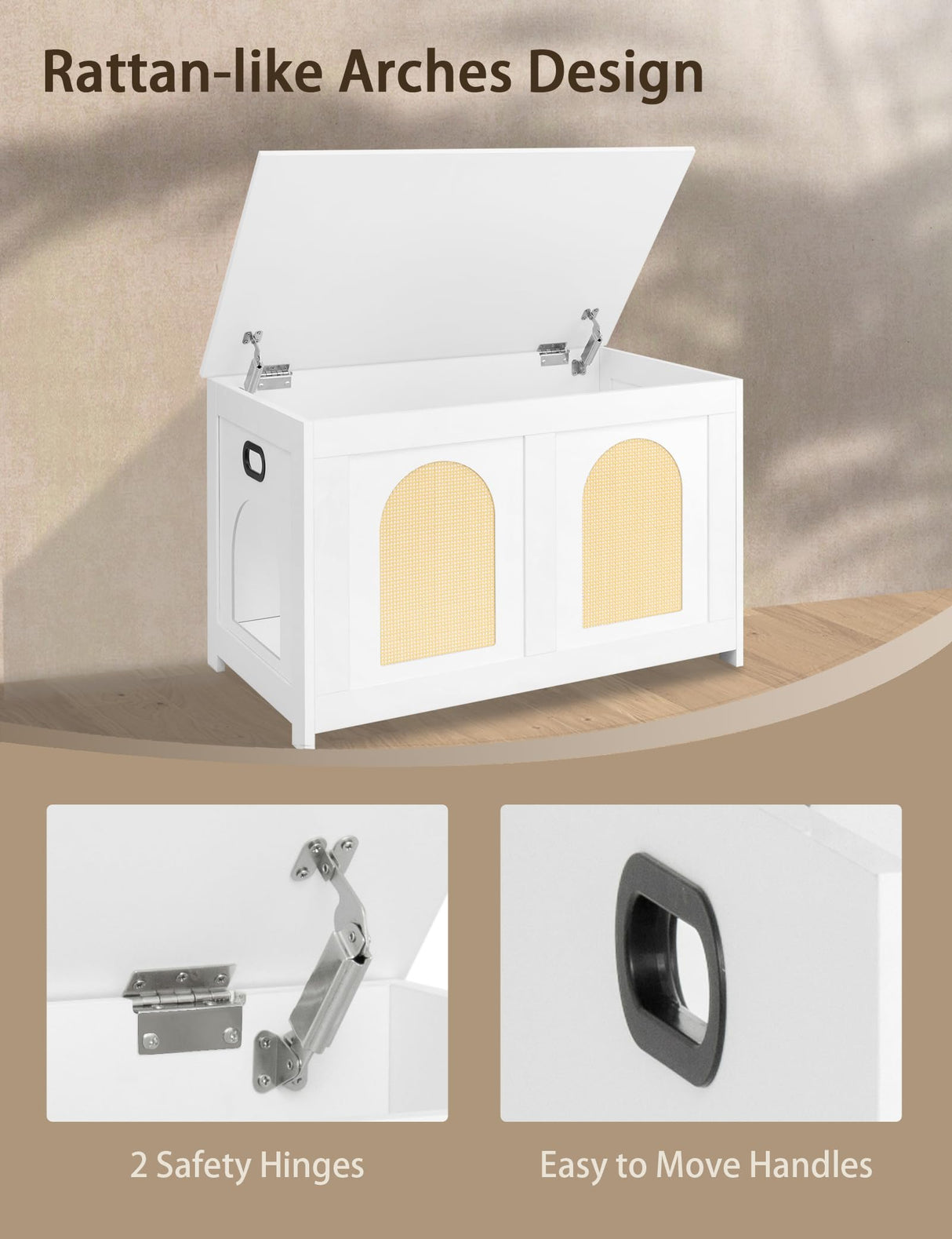 DINZI LVJ Cat Litter Box Enclosure, Flip Top Litter Box Furniture, Rattan-Like Hidden Cat Washroom, Wooden Pet House, End Side Table, 31.5" L x 19.7" W x 19.7" H, Easy to Assemble, White with Rattan DINZI LVJ