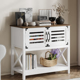 ChooChoo Farmhouse Console Table with Charging Station, 35.4 L x 17.7 D x 31.49 H Coffee Bar Cabinet with Storage, Sideboard Buffet Cabinet with Doors for Kitchen, Living Room, White ChooChoo