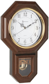 Timekeeper Essex Westminster Chime Faux Wood Pendulum Wall Clock, 17.5" x 11.25", Walnut Timekeeper