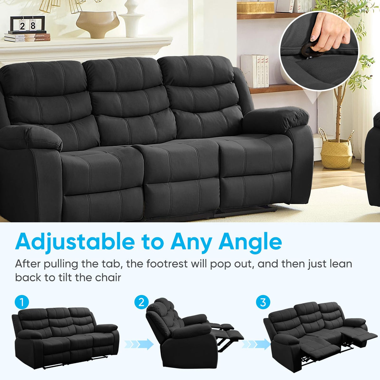 Mjkone Recliner Home Theater Seating, 3 Seater Reclining Couch Sofa & Loveseat & Chair Sets, 6 Seat Manual Control Reclining Living Room Set, Double Love Seat Recliner Sofa Couch Set, Dark Grey Mjkone