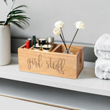 LBEMEY Acacia Wood Makeup Brush Holder, Organizer for Tampon, Cotton roud pads, Cotton Swab, Makeup,3 Compartments bathromm canister storage organization, Vanity Makeup Organizer, Tampon Holder LBEMEY