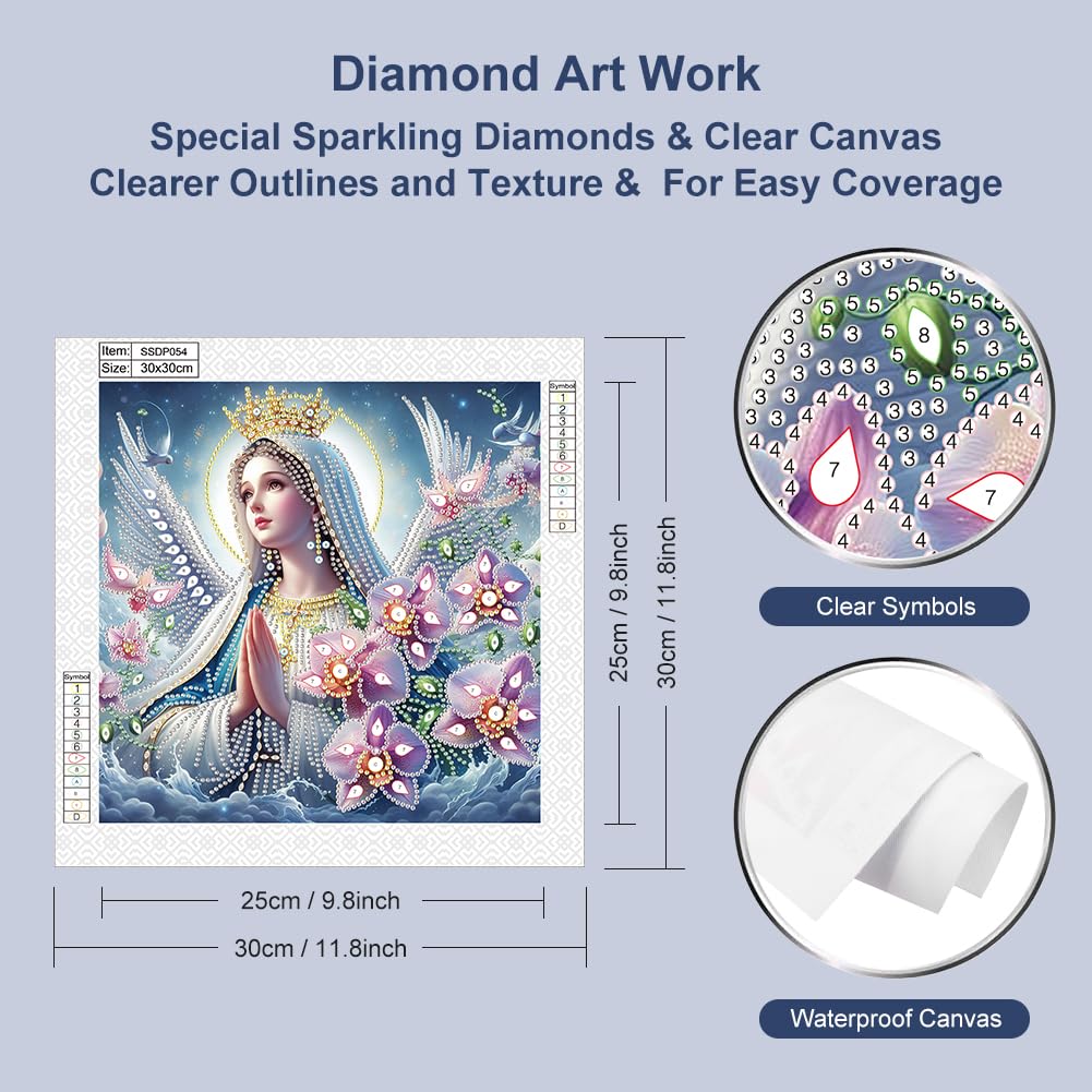 FHBUBPUP Religious Diamond Art Painting Kits for Adults, 5D Virgin Mary Special Shape Diamond Art for Beginners, Rhinestones Gem Art Craft Home Wall Decor Gift 12×12inch FHBUBPUP