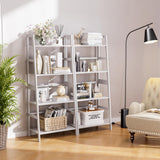 HITNET Ladder Shelf, 4 Tier Bookshelf, Floor Standing Bathroom Storage Rack with Bamboo Frame, Home Office Open Display Bookcase, White HITNET