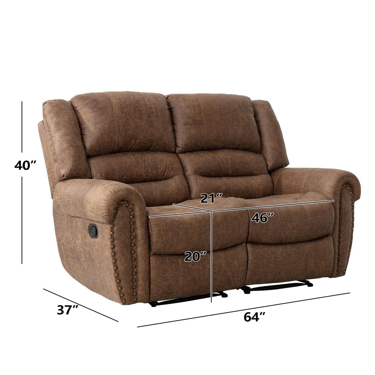 CANMOV Faux Leather Manual Loveseat Recliner, 2 Seat Reclining Chair, Overstuffed Comfortable Arms and Back Recliner Chair, Couch Set for Living Room, Bedroom Furniture, Office,Nut Brown CANMOV