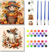 VIGEGU 2 Pack Thanksgiving Paint by Numbers Kit for Adults with Framed,Fall Scarecrow Ghost Pumpkin Paint by Number DIY Adult Paint by Number Kits for Wall Decor 10x10in VIGEGU