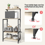 Bestier Bakers Rack, 4-Tier Microwave Stand Coffee Bar Table on Wheels, Utility Storage Rack with Sliding Shelf & 10 Side Hooks for Kitchen, Living Room, Dining Room, Oak Bestier