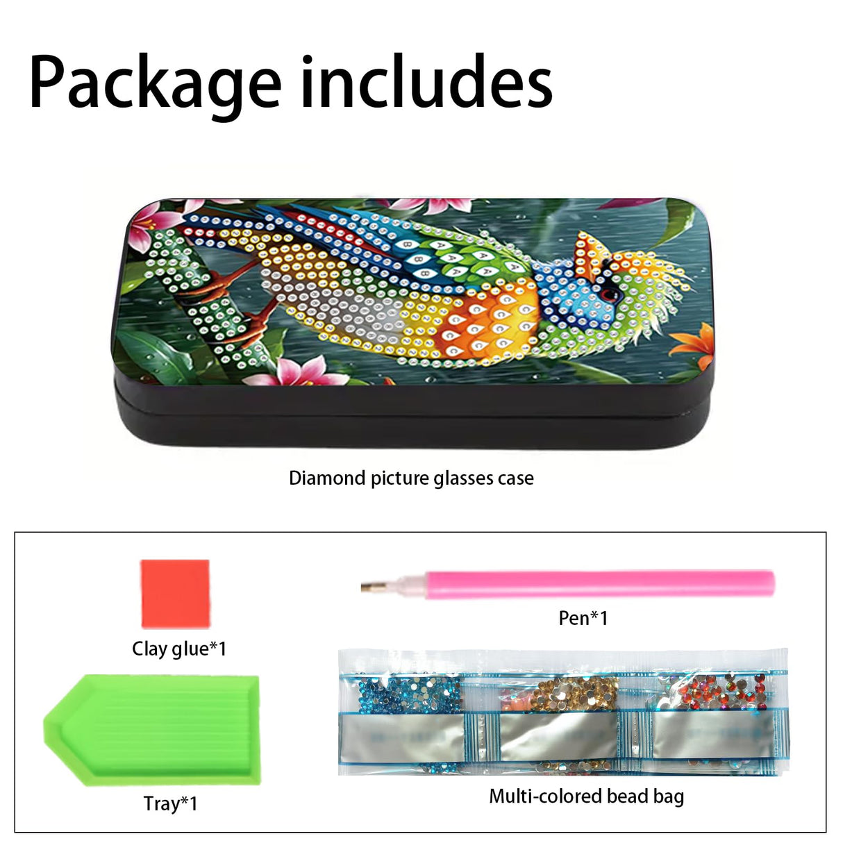 Tontut 5D diamond art painting kit glasses case, green bird DIY glasses storage box, leather handmade diamond craft gift glasses case Tontut