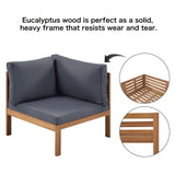 AOCHUANG Eucalyptus Wood 4 Piece Sectional Sofa Set Coffee Table Removable Cushion,Patio Seating Group L Shape Corner Garden Backyard Poolside (Natural Wood+Gray), 58.7inch x 27.6inch 25.1inch(L W H) AOCHUANG
