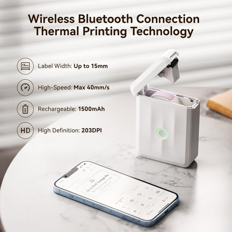 NIIMBOT D110 Upgraded Version Mini Label Maker Machine with Tape, Portable Bluetooth Thermal Printer, Sticker Labeler with Multiple Templates for Office Organization Home Kitchen School, White NIIMBOT