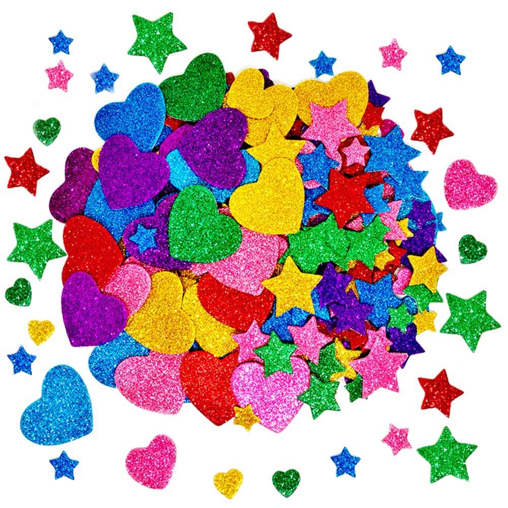 260 Pieces Colorful Glitter Foam Stickers Self Adhesive Stars Mini Heart Shapes Glitter Stickers, Kid's Arts Craft Supplies Greeting Cards Home Decoration Stars&Heart Shapes TTSAM