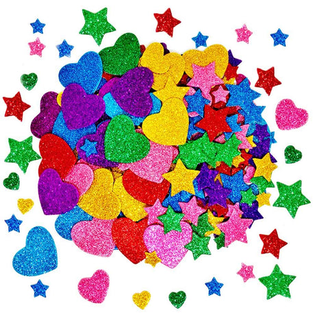 260 Pieces Colorful Glitter Foam Stickers Self Adhesive Stars Mini Heart Shapes Glitter Stickers, Kid's Arts Craft Supplies Greeting Cards Home Decoration Stars&Heart Shapes TTSAM