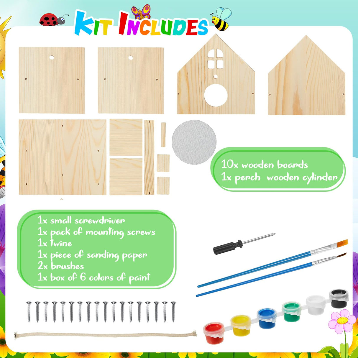 Juexica 2 Pack Bird House Kit Wooden DIY Birdhouse to Paint Build a Bird Bungalow Birdhouse Crafts to Build Family Home Arts and Craft Projects Christmas Birthday Party Gift (Rotundity) Juexica