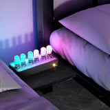 Duxelifin Triple Bunk Bed with LED Lights,Metal Bunk Beds Convertible to 3 Beds with Charging Station,Heavy Duty Bunk Bed Frame with Guardrails and Ladder, for Kids Teens(Black) ﻿ Duxelifin