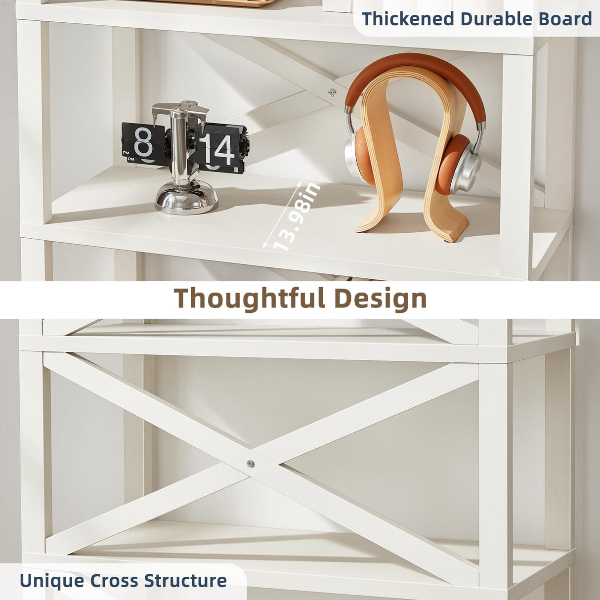 Joaxswe 5 Tier Bookshelf 70" Tall Bookcase with Barn Doors,Large Farmhouse Display Book Shelf with Adjustable Shelves and Storage Cabinet，Library Wood Bookshelves for Living Room,Kitchen,Rustic White Joaxswe