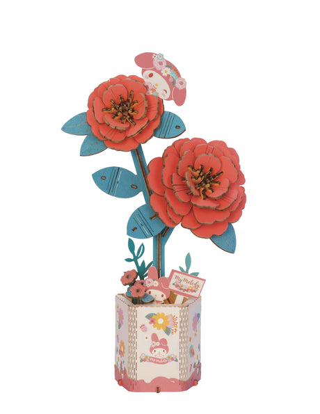 Hands Craft Hello Kitty and Friends My Melody Red Camellia 3D Wooden Puzzle Kit | DIY Flower Model | Arts & Crafts for Adults & Kids | Creative Hobby Kits | Wood Building Set | Unique Gift Hands Craft