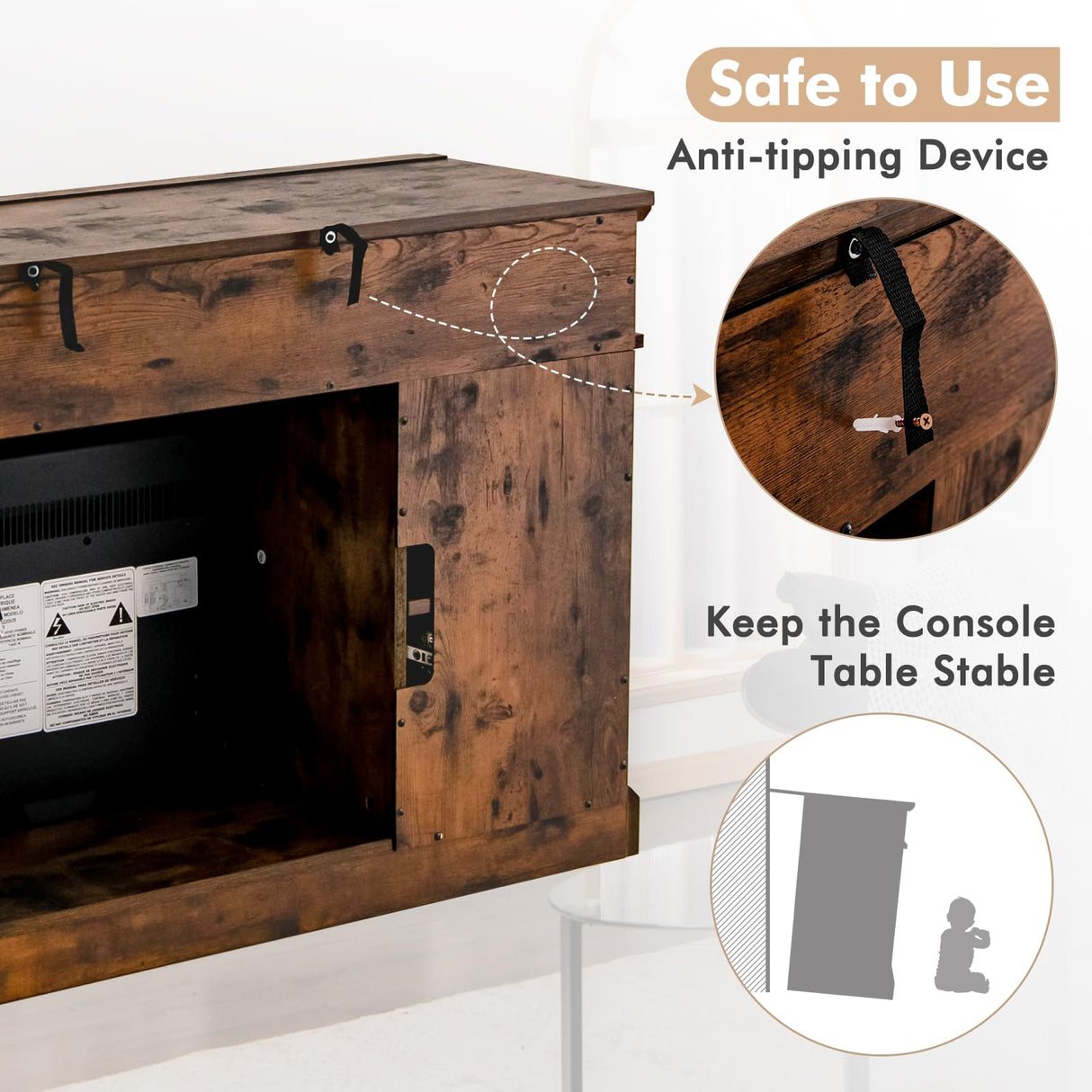 RELAX4LIFE Electric Fireplace TV Stand for TVs up to 55’’, TV Console Table w/18’’ Fireplace Insert Heater, Remote Control, Adjustable Shelves, Wood Media Entertainment Center with Fireplace (Brown) RELAX4LIFE