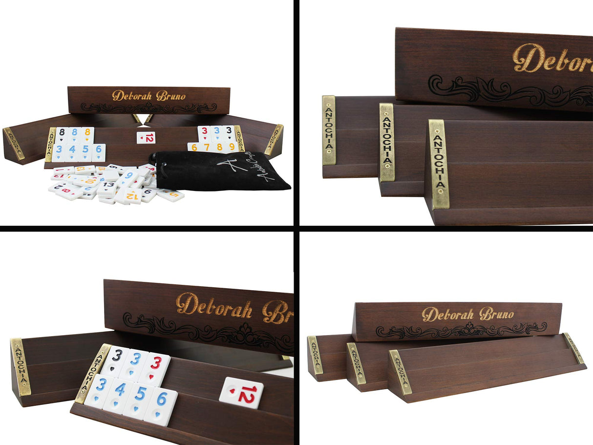 Antochia Crafts Personalized Rummy Game Complete Set - Wooden Custom Rummy Racks and Tiles Antochia Crafts