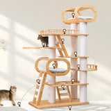 76.8'' Tall Modern Large Cat Tree,Multi-Level Wood Cat Tower for Indoor Cats Large Adults,Luxury Heavy Duty Cat Condo with Cushion,Scratching Posts,Clear Hammock Activity for Maine Coon Big Fat Cats COUNER