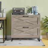 Lateral File Cabinet 2 Drawer File Cabinet with Charging Station for Legal/Letter/A4 Size Hanging Files, Modern Farmhouse Large Wood File Storage Cabinet for Home Office Furniture(Washed Gray) Vabches
