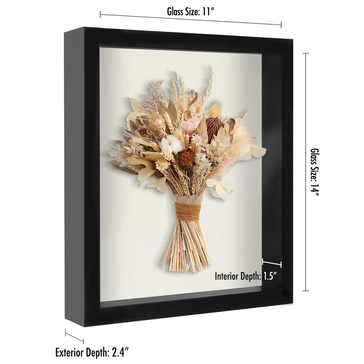 Americanflat 11x14 Shadow Box Frame with Shatter-Resistant Glass - Silhouette Collection - Large Shadow Box Display Case for Tabletop and Wall Display - Black with Soft Felt Back Americanflat