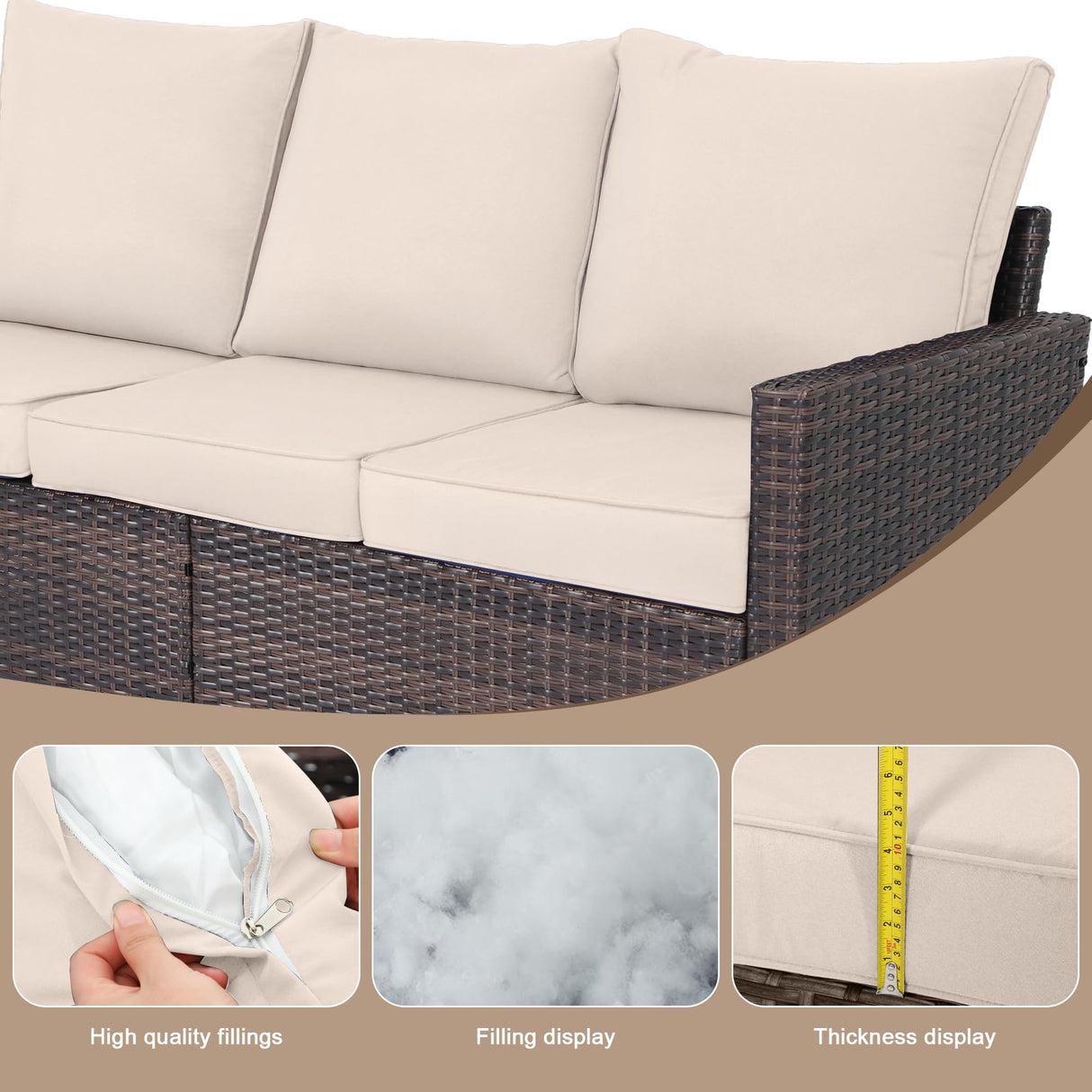 AstrPthylx 3-Seater Deep Seat Outdoor Sofa - High Back Patio Couch with Water-Resistant Cushions, All-Weather PE Rattan for Patio, Garden (Modern Design) (Beige) AstrPthylx