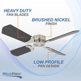 RecPro RV 12V Ceiling Fan | 4-Blade | 4-Speed | Near Silent Operation | Reversing Direction Wall Control (Brushed Nickel: Black Blades, 36") RecPro