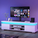 Algglobuy Low TV Stand for TVs up to 80 Inches with LED Lights, Entertainment Center TV Console Table with Storage and Power Outlet, High Gloss TV Stands for Living Room, Bedroom (White) Algglobuy