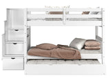Bedz King Stairway Bunk Beds Twin over Twin with 3 Drawers in the Steps and a Twin Trundle, White Bedz King