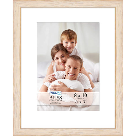 Icona Bay 8x10 Light Oak Picture Frame with Removable Mat for 5x7 Photo, Modern Style Wood Composite Frame, Table Top or Wall Mount, Bliss Collection Icona Bay