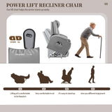 JUMMICO Power Lift Recliner Chair with Massage for Elderly PU Leather Modern Reclining Sofa Chair with Cup Holders, Remote Control, Adjustable Furniture (Gray) JUMMICO