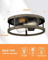 EAPUDUN Farmhouse Ceiling Light, 13‘’ Imitation Wooden Flush Mount Ceiling Light Fixtures, Retro 2-Light Ceiling Lamp for Hallway Entryway Bedroom Kitchen Dining Room FMA1138-FBDT EAPUDUN