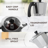 Cafe Du Chateau Espresso Maker (6 cup) Transparent Top Lid, High Gloss Finish, with Coffee Clip Spoon - Coffee Percolator, Camping Coffee Pot Cafe Du Chateau