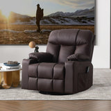 Bonzy Home Swivel Rocker Recliner with Heating and Massage, 40" Manual Rocker Recliner Chair, PU Leather Single Sofa with 2 Cup Holders for Living Room Bedroom, Brown Bonzy Home