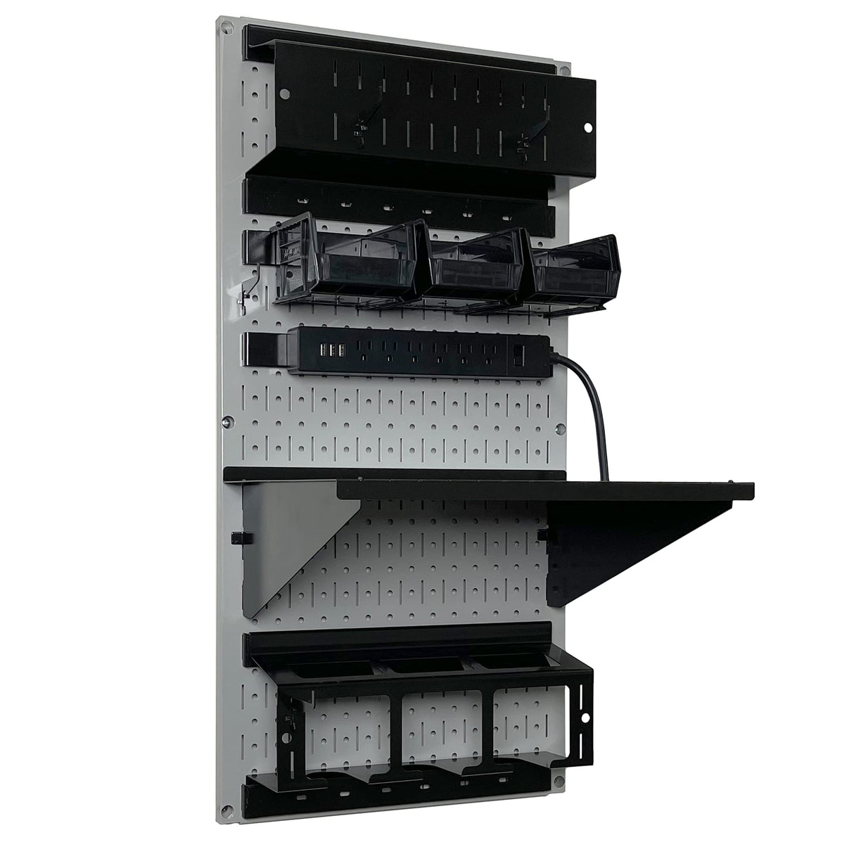 Wall Control Power Tool Storage Organizer Kit Cordless Drill Holder Charging Station Rack 16” x 32” Metal Pegboard Organization System (Grey Pegboard) Wall Control
