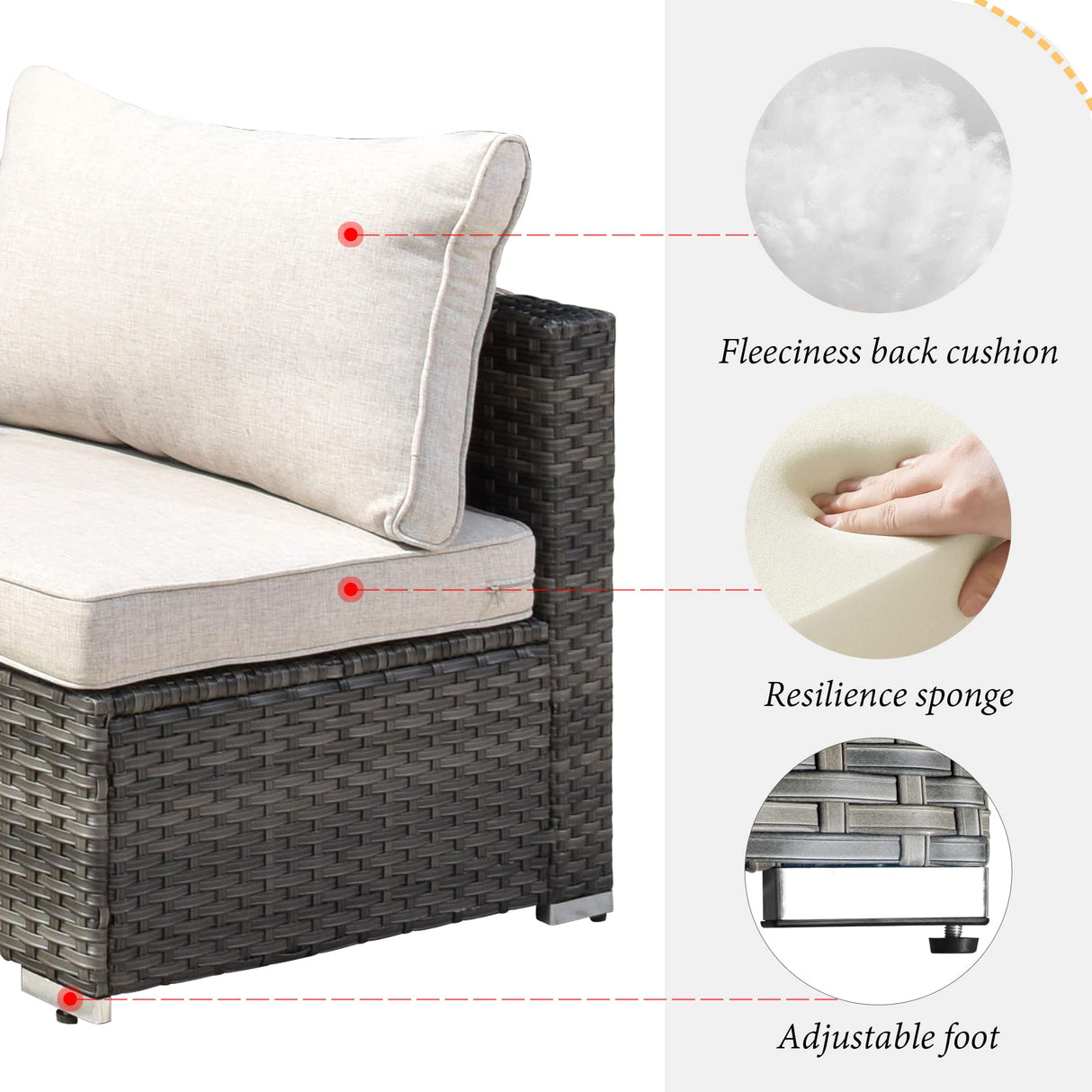 HOOOWOOO Patio Outdoor Sectional Furniture Sofa Set,7 Piece U Shaped Corner Wicker Rattan Couch Set,Rustic 6 Persons Summer Patio Conversation Set for Outside Porch Deck Garden(Beige Tan) HOOOWOOO